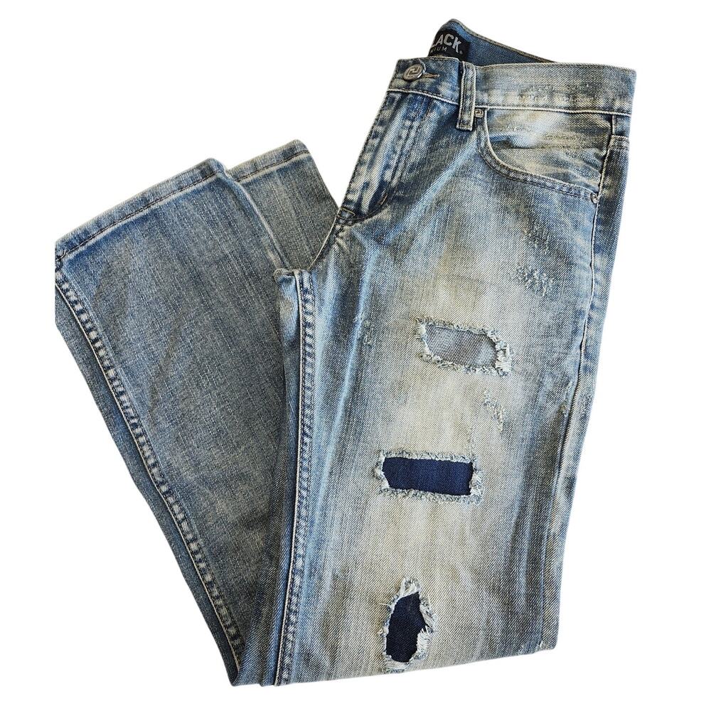 Black Premium 28 x 30 Mens Straight PANTS Jeans Patchwork Light Wash